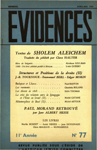 Evidences. N° 77 (Avril/Mai 1959)